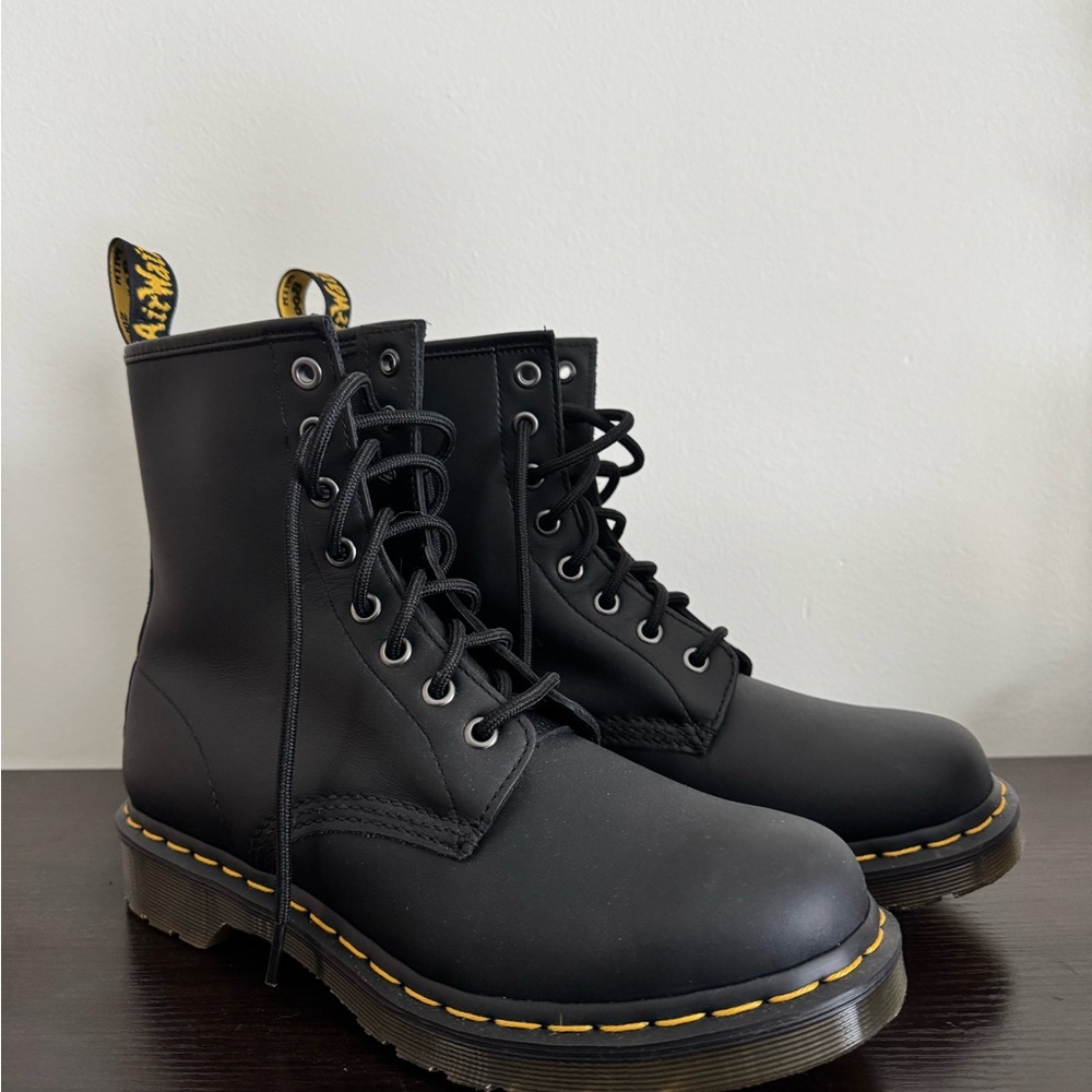 Dr. Martens Black Boots with Yellow Stitching